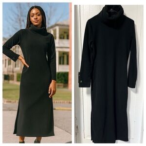 Dudley Stephen turtleneck black velo Fleece Maxi dress w/side slits